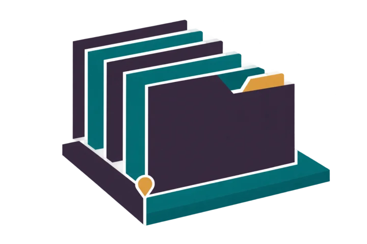 Five blank folders in a row with one pulled forward