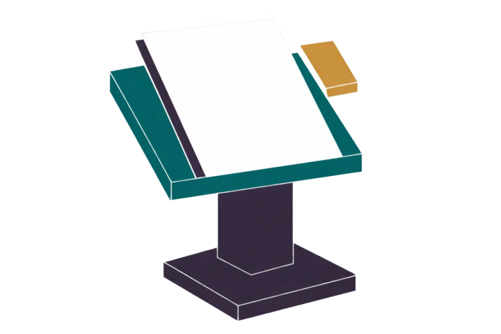 A blank draft document on a lectern with a loose amber tab